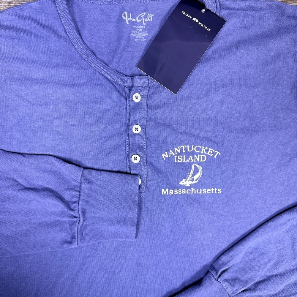 NWT John Galt Women's Henley Sweatshirt L/S Top OS Boxy Basics Cropped Nantucket